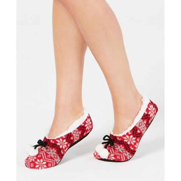 Charter Club Womens Size S/M Fair Isle Sherpa Lined Slipper Socks in Red 2139 - Picture 1 of 6